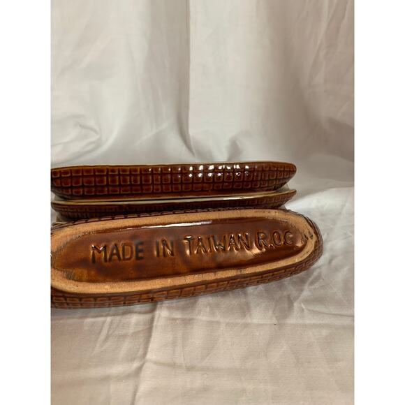 Corn Holders Vintage Brown/Cream Ceramic Set of 4 - Picture 6 of 9